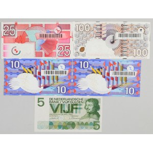 Netherlands, lot of banknotes from 5 to 100 guldens, (5 pieces)