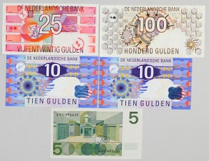 Netherlands, lot of banknotes from 5 to 100 guldens, (5 pieces)