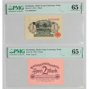 Germany, lot of 2 banknotes from 1914-1922, PMG high grade, (2 pieces)