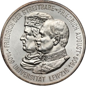 Germany, Saxony, Friedrich August III, 5 Mark 1909, Muldenhütten, Leipzig University