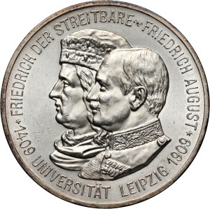 Germany, Saxony, Friedrich August III, 5 Mark 1909, Muldenhütten, Leipzig University