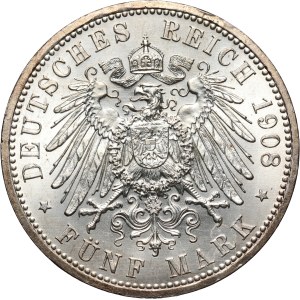 Germany, Saxony-Weimar-Eisenach, William Ernest, 5 Mark 1908 A, Berlin, 350th Anniversary of the University of Jena