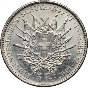 Switzerland, 5 Francs 1874, St. Gallen, Shooting Festival