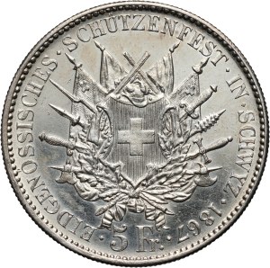 Switzerland, 5 Francs 1874, St. Gallen, Shooting Festival