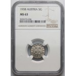 Austria, Republic, 5 Groschen 1938, Vienna
