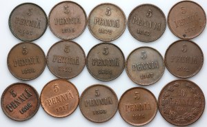 Finland, Alexander II / Alexander III / Nicholas II, coin set from 1856-1917, (15 pieces)