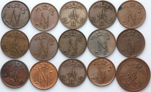 Finland, Alexander II / Alexander III / Nicholas II, coin set from 1856-1917, (15 pieces)