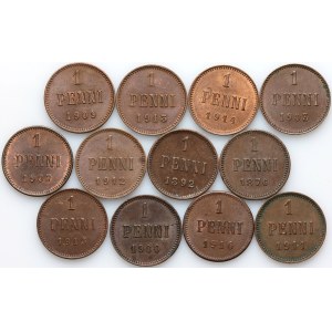 Finland, Alexander II / Alexander III / Nicholas II, set of 1 Penni from 1876-1916, (12 pieces)