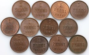 Finland, Alexander II / Alexander III / Nicholas II, set of 1 Penni from 1876-1916, (12 pieces)