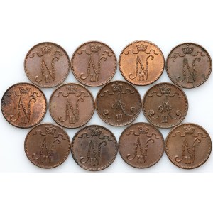Finland, Alexander II / Alexander III / Nicholas II, set of 1 Penni from 1876-1916, (12 pieces)