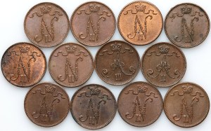 Finland, Alexander II / Alexander III / Nicholas II, set of 1 Penni from 1876-1916, (12 pieces)