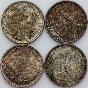 Austria, Franz Joseph I, 10 Kreuzers coin set 1872, (4 pieces)
