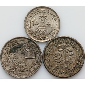Hong Kong, Ceylon, coin set from 1898-1921, (3 pieces)