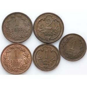 Austria, Hungary, set of coins from 1879-1899, (5 pieces)