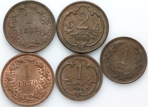 Austria, Hungary, set of coins from 1879-1899, (5 pieces)