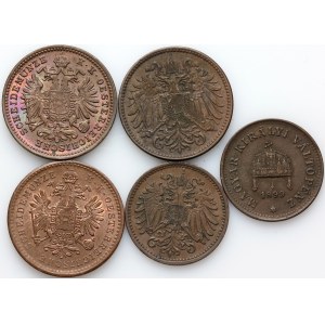Austria, Hungary, set of coins from 1879-1899, (5 pieces)