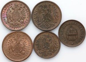 Austria, Hungary, set of coins from 1879-1899, (5 pieces)