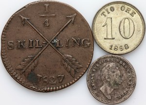 Sweden, set of coins from 1827-1898, (3 pieces)