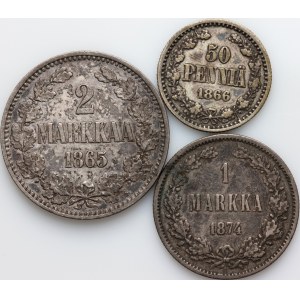 Finland, set of coins from 1865-1874, (3 pieces)