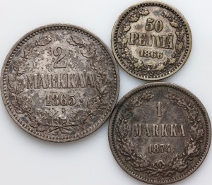 Finland, set of coins from 1865-1874, (3 pieces)