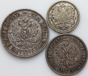 Finland, set of coins from 1865-1874, (3 pieces)