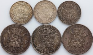 Belgium, set of coins from 1886-1912, (6 pieces)