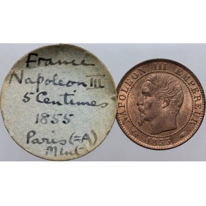 France, Napoleon III, 5 Centimes 1855 A, Paris