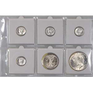 United States of America, coin set from 1923-1945, (6 pieces)