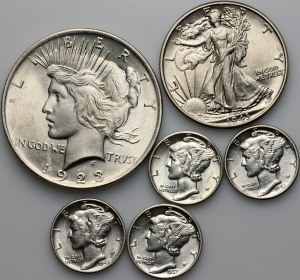 United States of America, coin set from 1923-1945, (6 pieces)