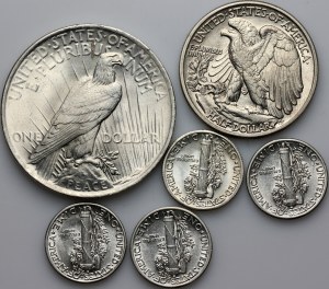 United States of America, coin set from 1923-1945, (6 pieces)