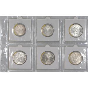 Germany, Third Reich, set of coins from 1935-1939, Paul von Hindenburg, (6 pieces)
