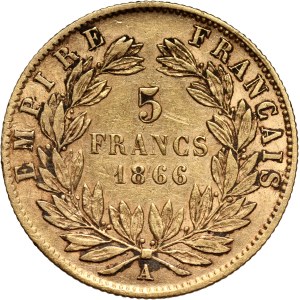 France, Napoleon III, 5 Francs 1866 A, Paris