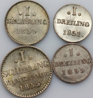 Germany, Hamburg, set of coins from 1851-1855, (4 pieces)