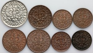 Second Republic, set of coins from 1923-1937, (8 pieces)