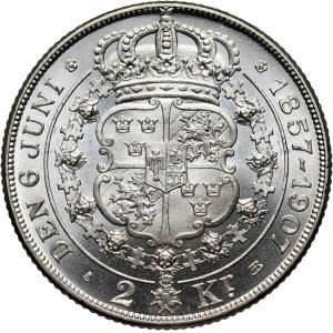 Sweden, Oscar II, 2 Kronor 1907, Golden Wedding