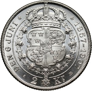 Sweden, Oscar II, 2 Kronor 1907, Golden Wedding