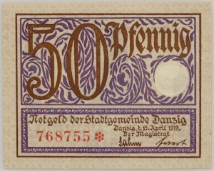 Wolne Miasto Gdańsk, 50 fenigów 15.04.1919, fioletowy