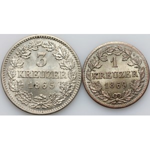 Germany, Bavaria, Ludwig II, set of coins 1865-1869, Munich, (2 pieces)