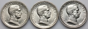 Italy, Victor Emmanuel III, set of 2 Lira 1914-1916, (3 pieces)