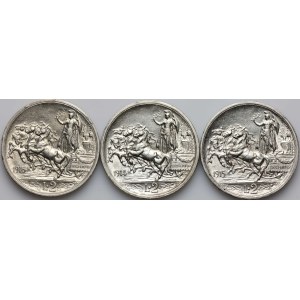 Italy, Victor Emmanuel III, set of 2 Lira 1914-1916, (3 pieces)