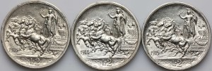 Italy, Victor Emmanuel III, set of 2 Lira 1914-1916, (3 pieces)