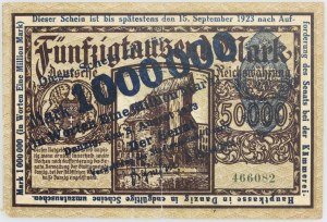 Free City of Gdansk, 1000000 marks, 8.08.1923, dark blue overprint, rare