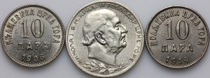 Montenegro, set of coins from 1906-1914, (3 pieces)