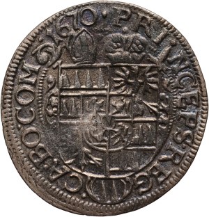 Bohemia, Olomouc, Charles II of Liechtenstein-Kastelkorn, 3 Kreuzer 1670