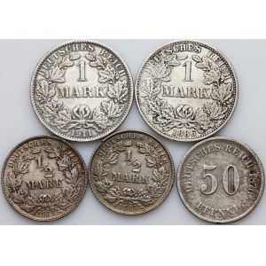 Germany, set of coins from 1876-1917, (5 pieces)