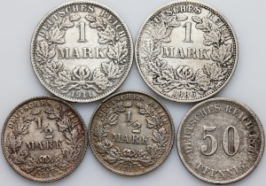 Germany, set of coins from 1876-1917, (5 pieces)