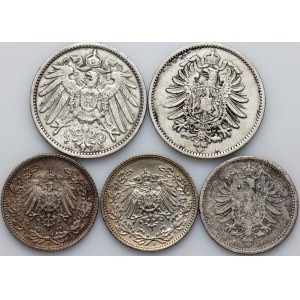 Germany, set of coins from 1876-1917, (5 pieces)