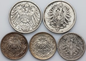 Germany, set of coins from 1876-1917, (5 pieces)