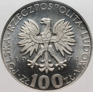 People's Republic of Poland, 100 gold 1974, Maria Skłodowska-Curie, PRÓBA, nickel