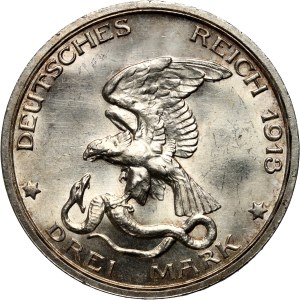 Germany, Prussia, Wilhelm II, 3 mark 1913, Battle of Leipzig